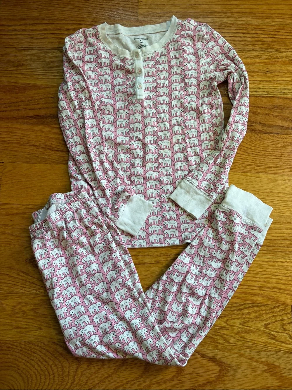 Roller Rabbit pink and white hathi elephant pajama set size 10